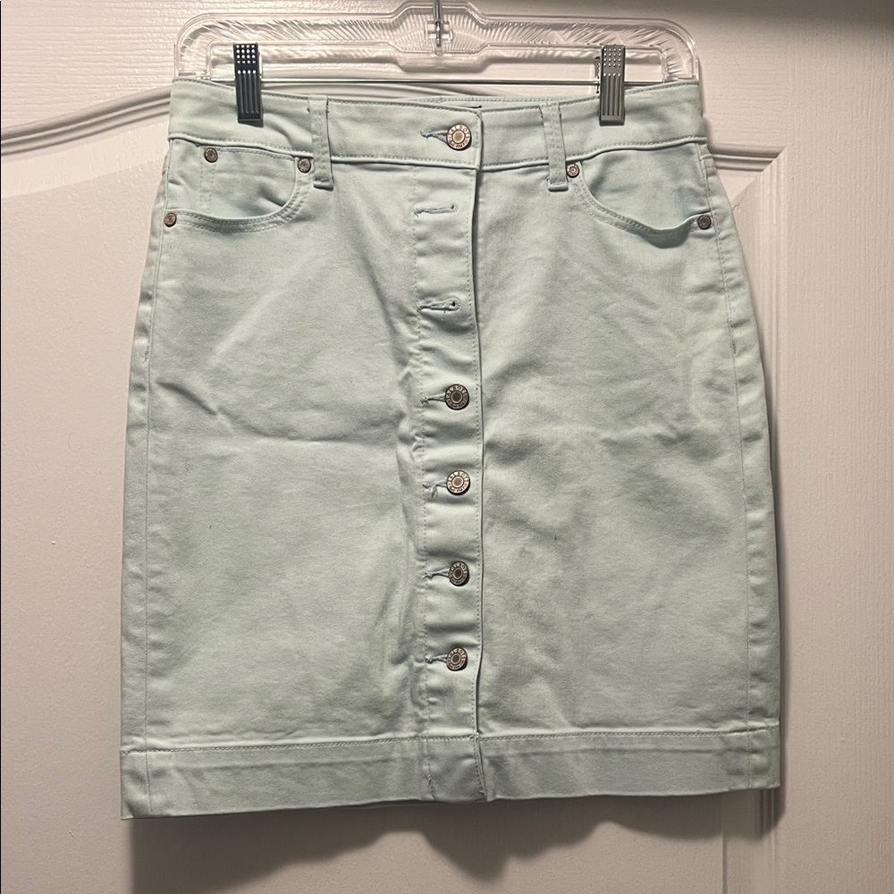 Talbots Light Green Button-Front Pencil Skirt